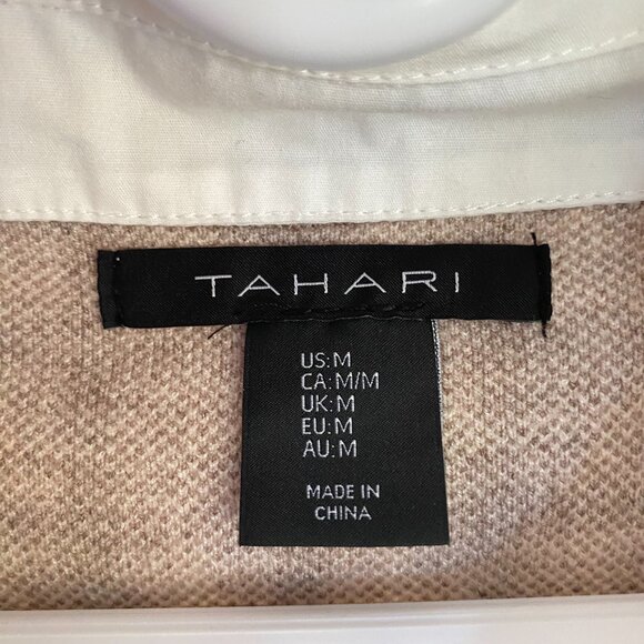 Tahari Beige White Plaid Sweater Vest Long Sleeve Top M - Picture 3 of 7